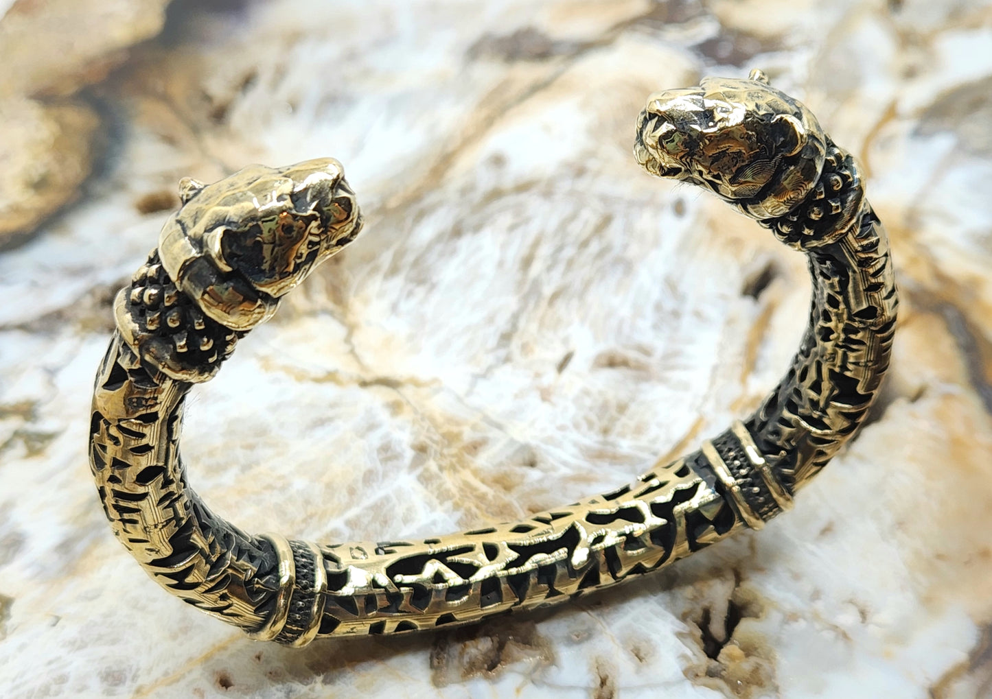 Rustic Brass Panther Cuff Bracelet #477