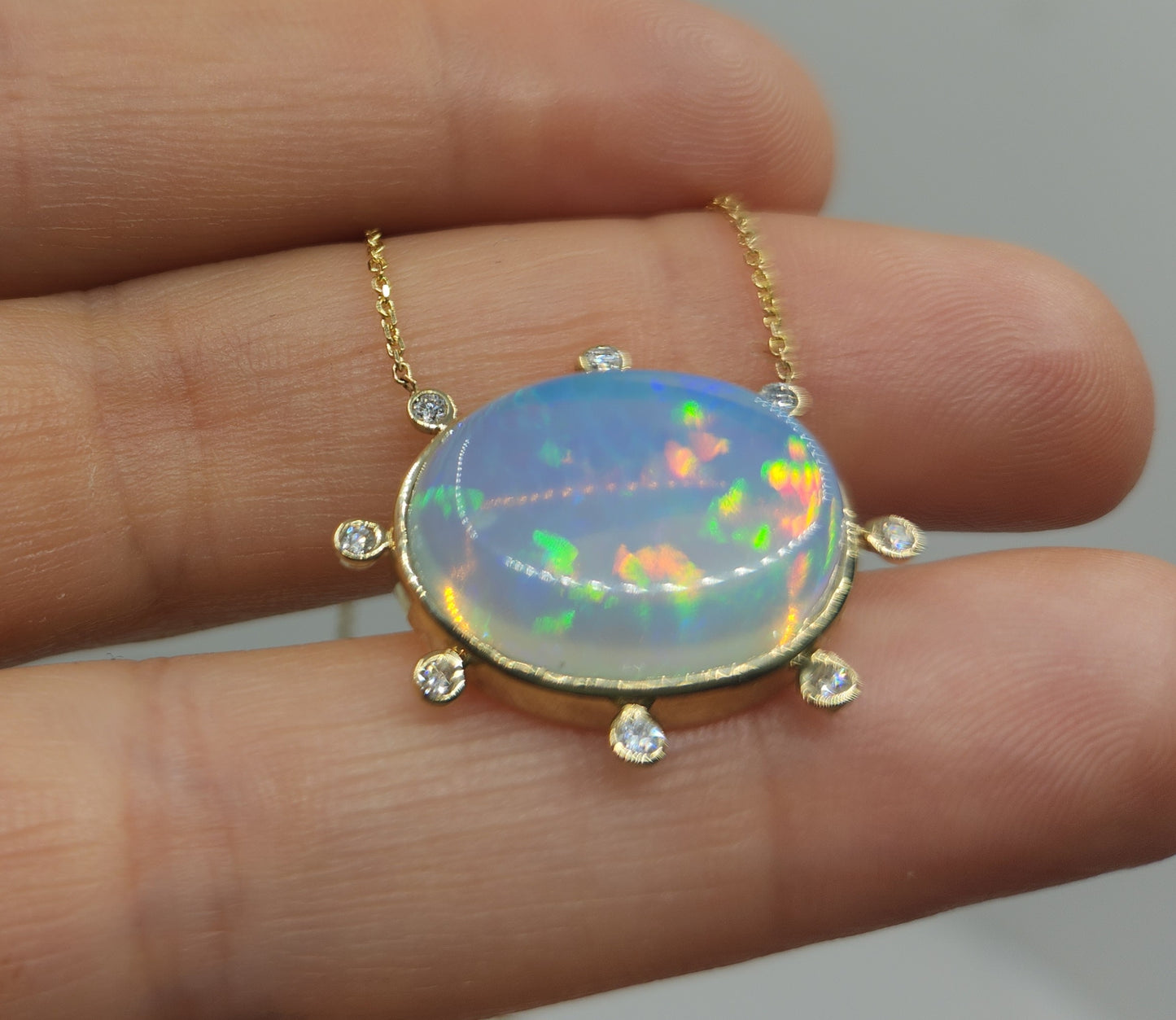 Opal & Diamond 14k Gold Pendant #489