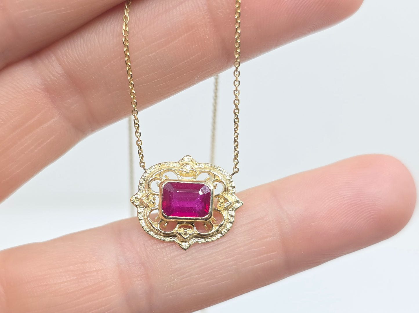 Ruby Pendant 14k Gold Gemstone Necklace #633