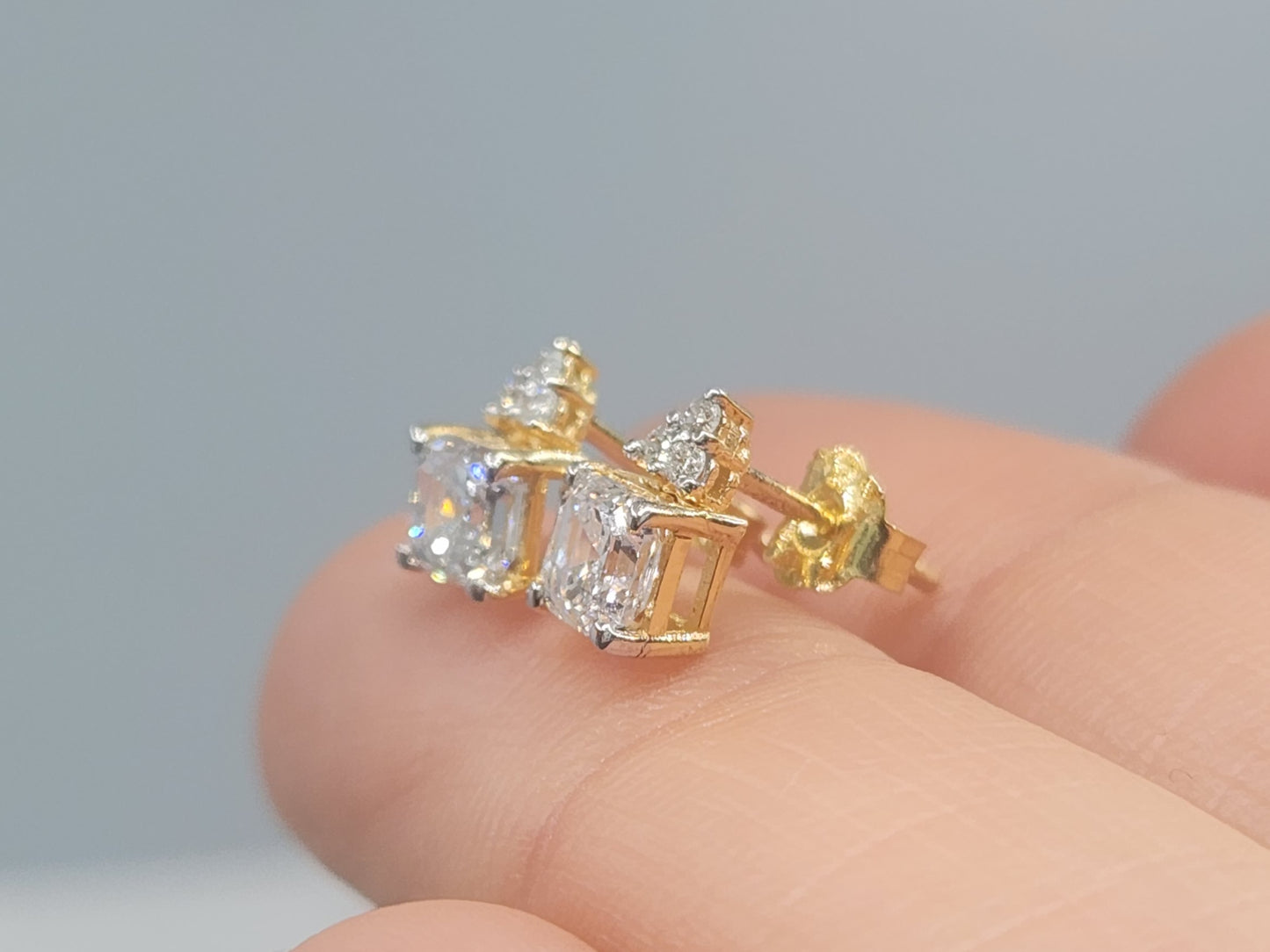 Princess Cut Diamond Earring Studs 14k Yellow Gold #551