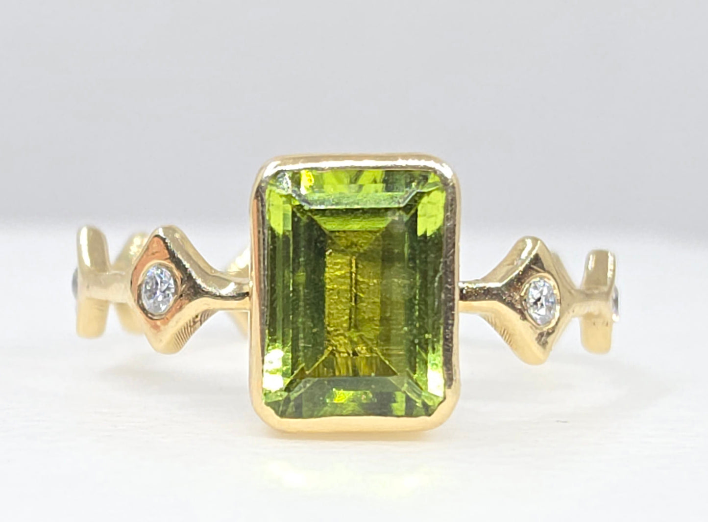 Green Peridot  Stacking Ring 14k Yellow Gold - Handmade Jewelry #641
