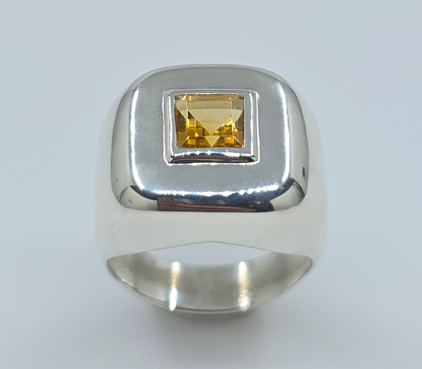 Sterling Silver Yellow Citrine Gemstone Ring - Unisex design #617