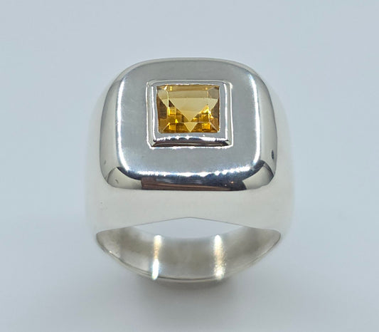 Sterling Silver Yellow Citrine Gemstone Ring - Unisex design #617