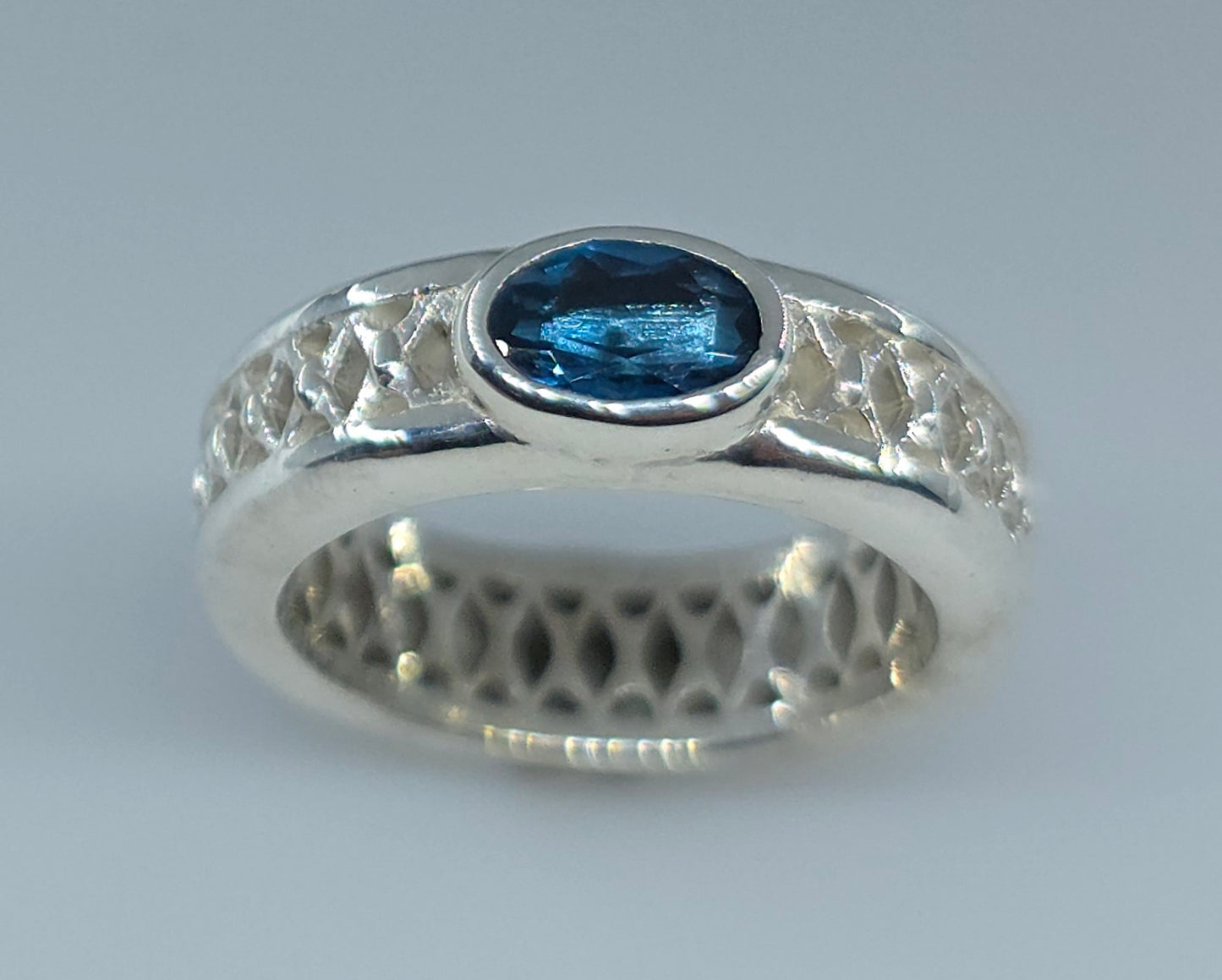 Sterling Silver Blue Topaz Gemstone Ring Band  #615