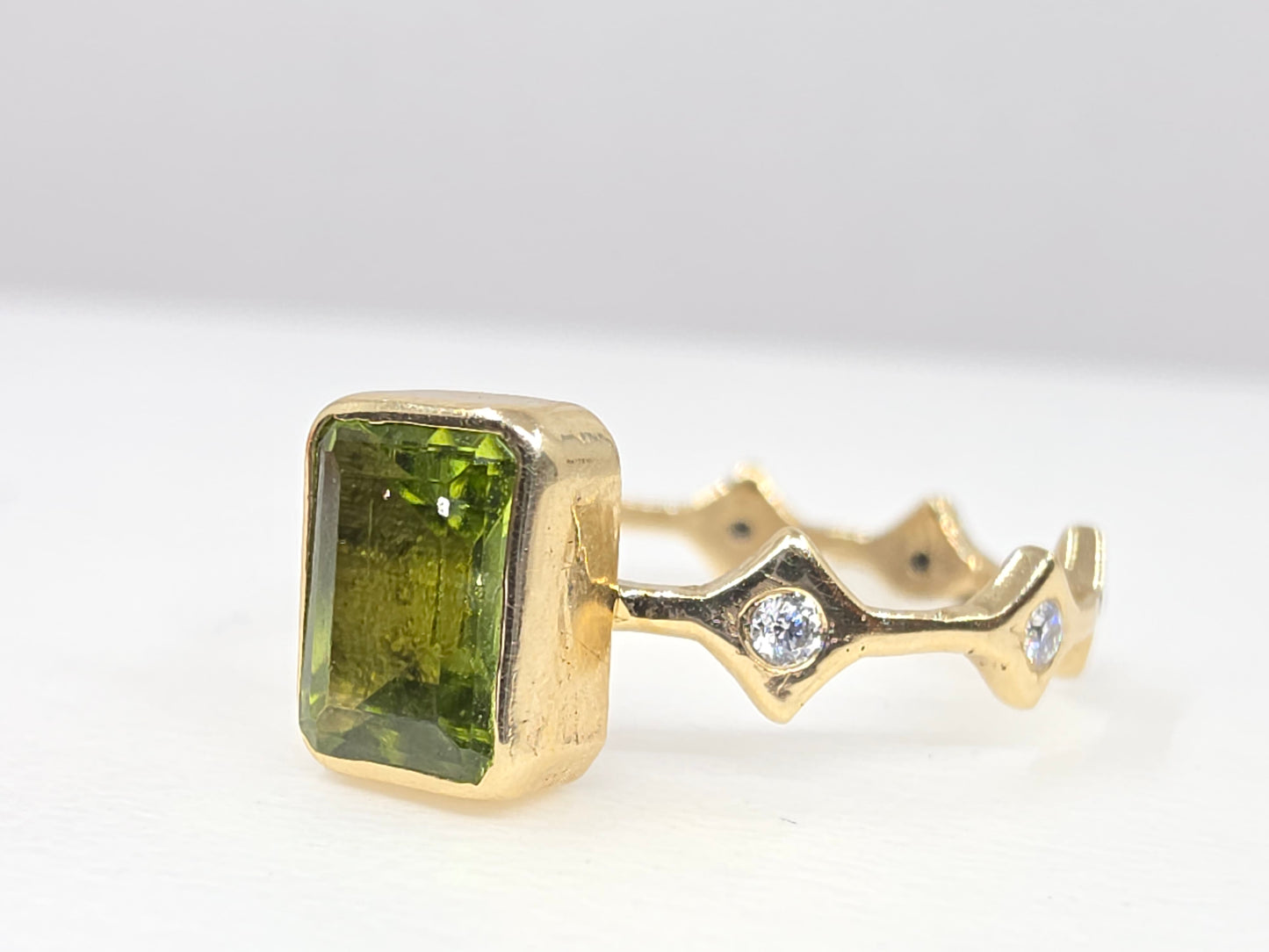 Green Peridot  Stacking Ring 14k Yellow Gold - Handmade Jewelry #641