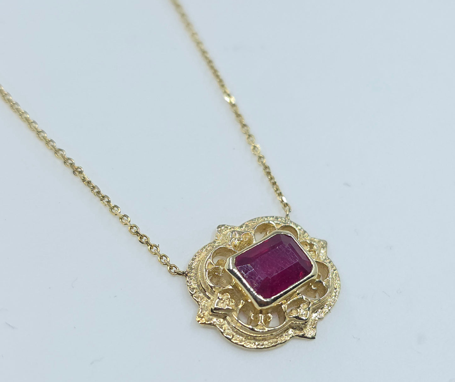Ruby Pendant 14k Gold Gemstone Necklace #633