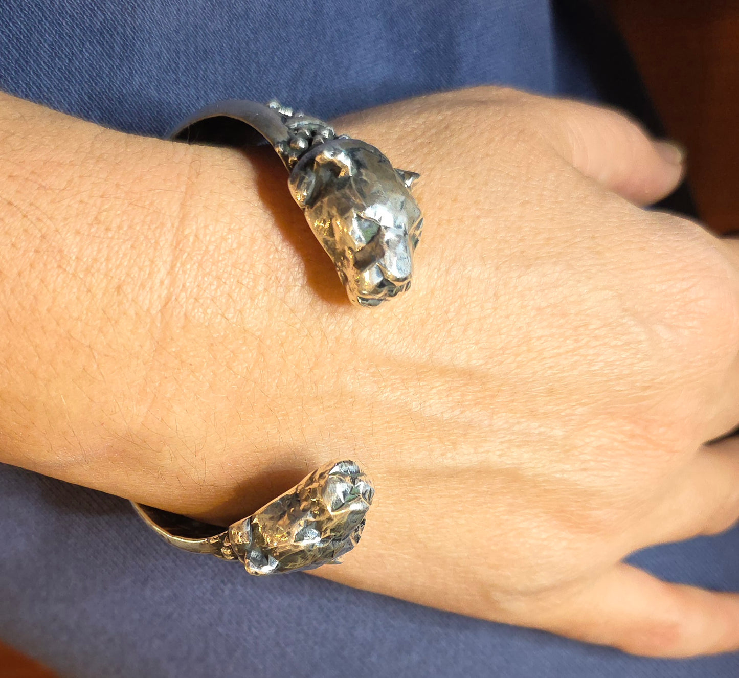 Panther Head Cuff Bracelet Sterling Silver Jewelry #644