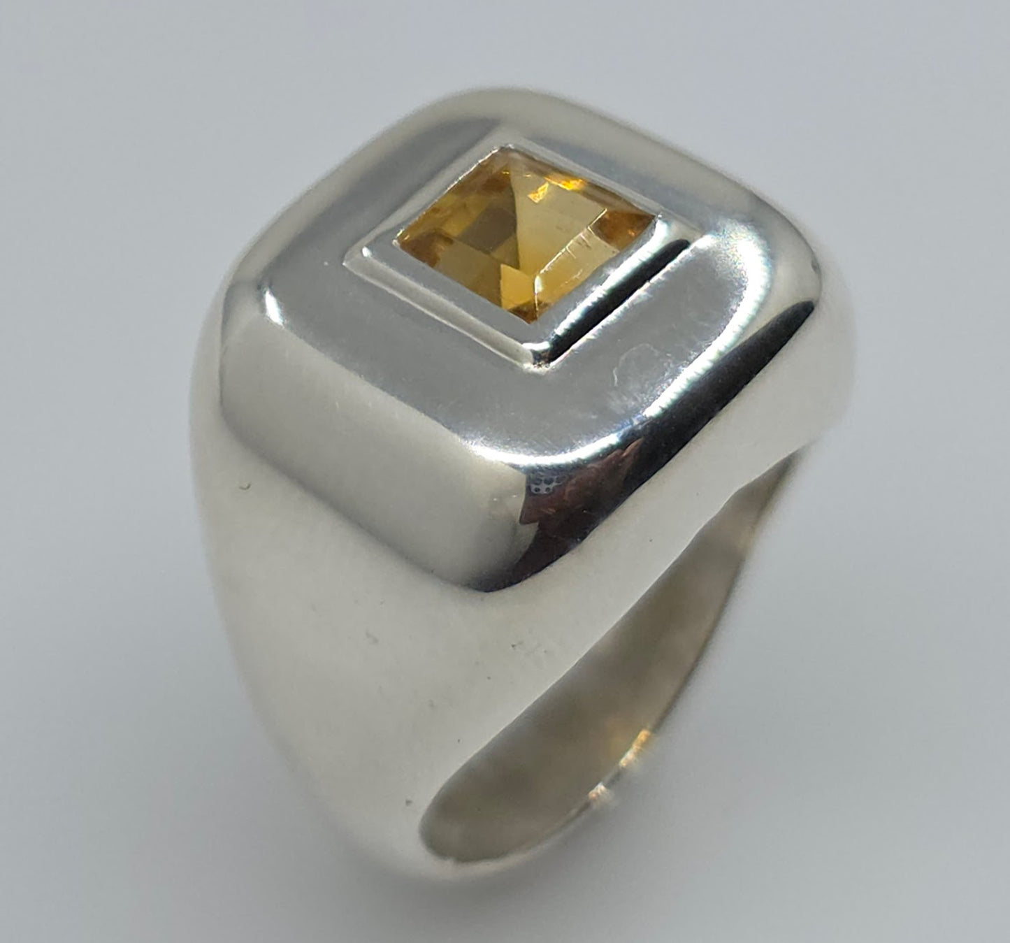 Sterling Silver Yellow Citrine Gemstone Ring - Unisex design #617