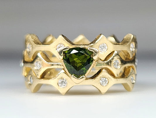 Green Tourmaline Stacking Ring 14k Yellow Gold - Handmade Jewelry #457
