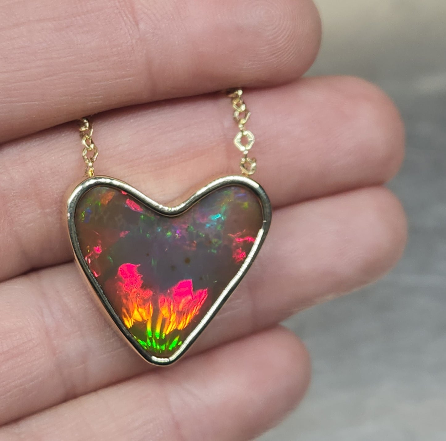 Opal Heart Gemstone 14k Gold Pendant #594