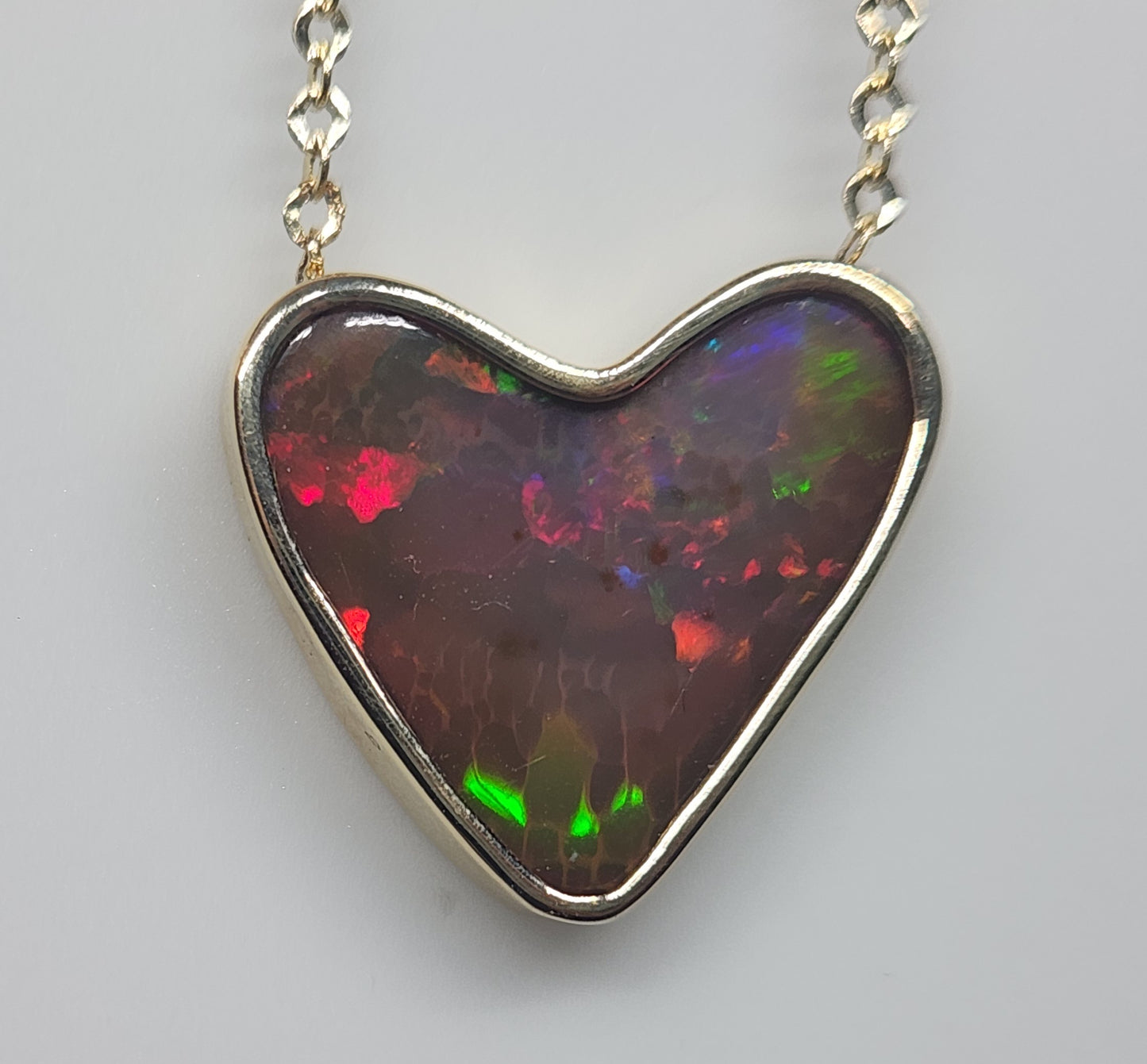 Opal Heart Gemstone 14k Gold Pendant #594