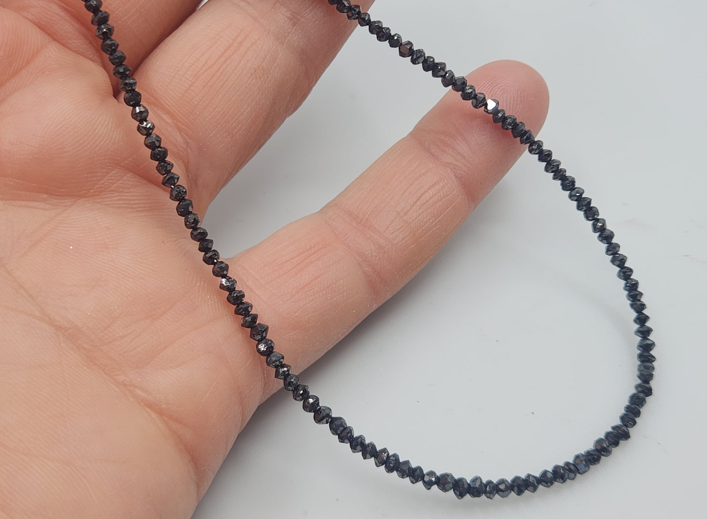 Natural Black Diamond Round Beads 2-2.1 mm - Single Strand