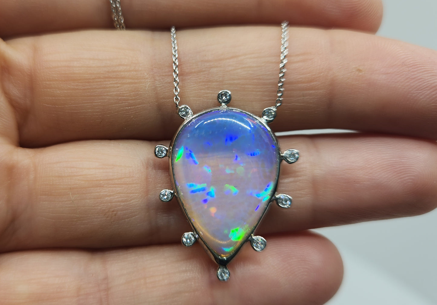 Opal & Diamond Platinum Pendant #487