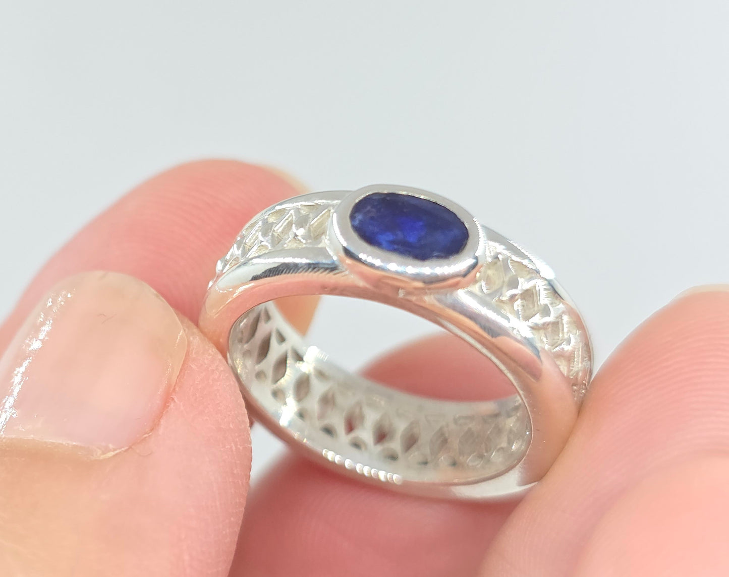 Sterling Silver Blue Sapphire Gemstone Ring Band  #616