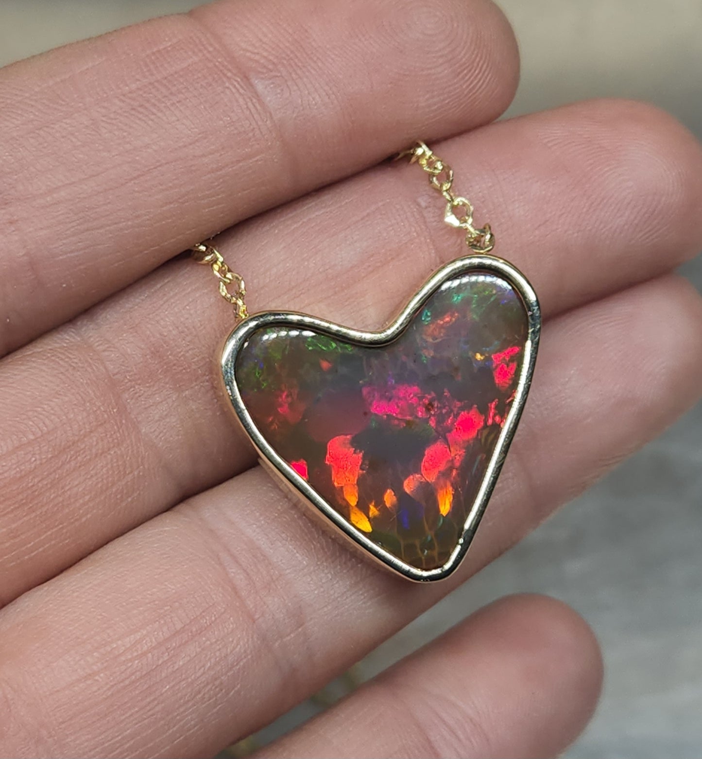 Opal Heart Gemstone 14k Gold Pendant #594