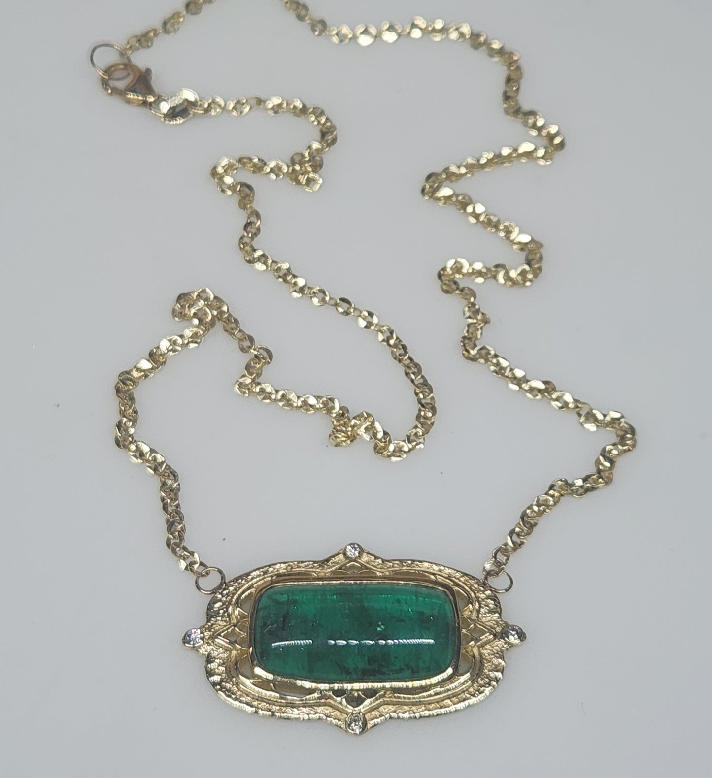 Natural Emerald Pendant - 14k Gold  Split Chain #595