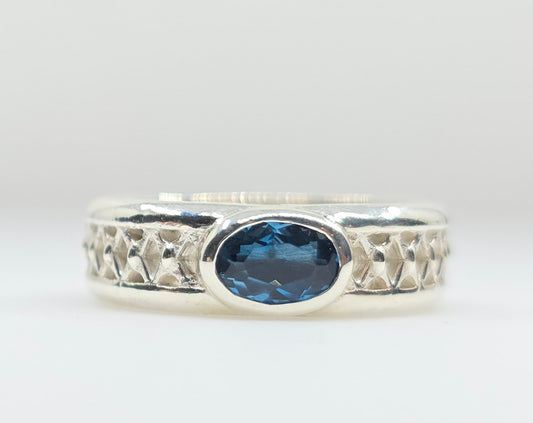 Sterling Silver Blue Topaz Gemstone Ring Band  #615