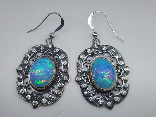 Rustic Opal Earrings Sterling Silver Gemstone Jewelry #492