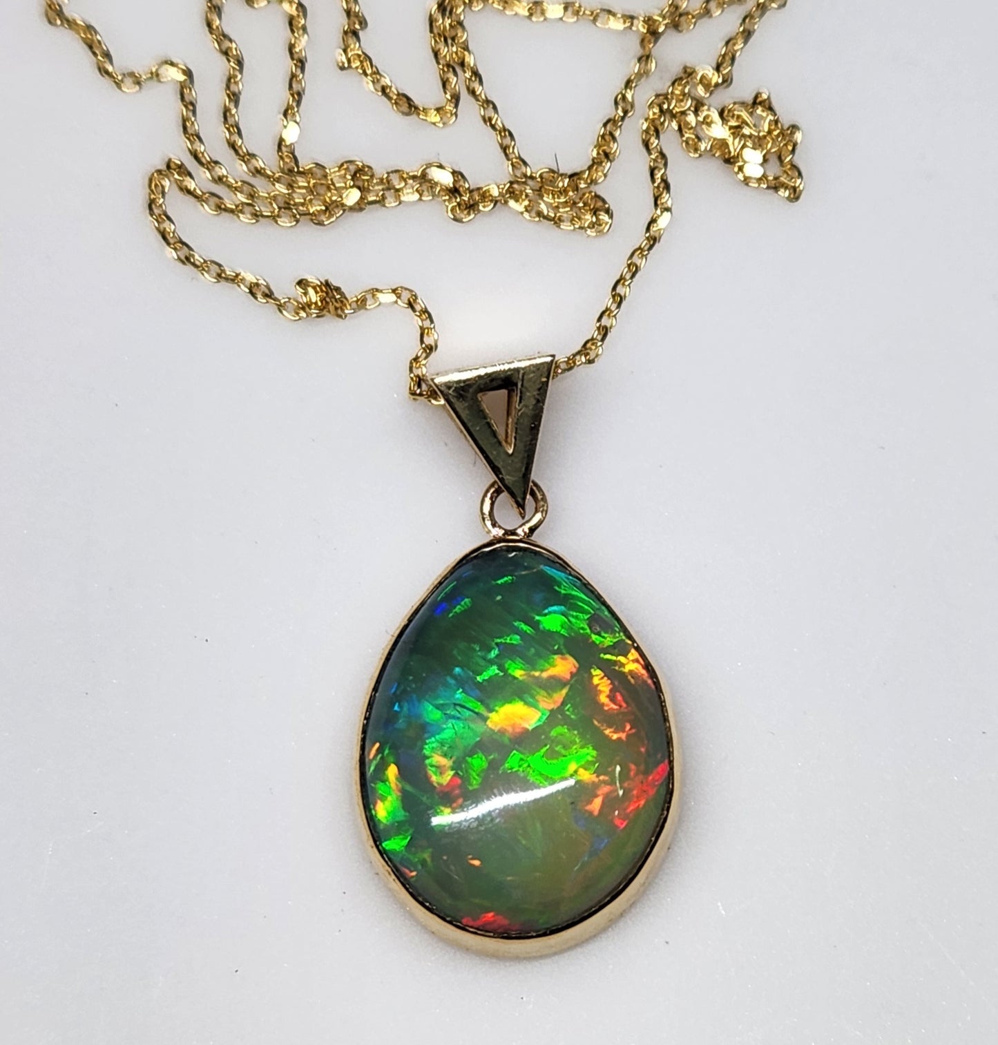 Opal Pendant 14k Yellow Gold Chain Necklace #449