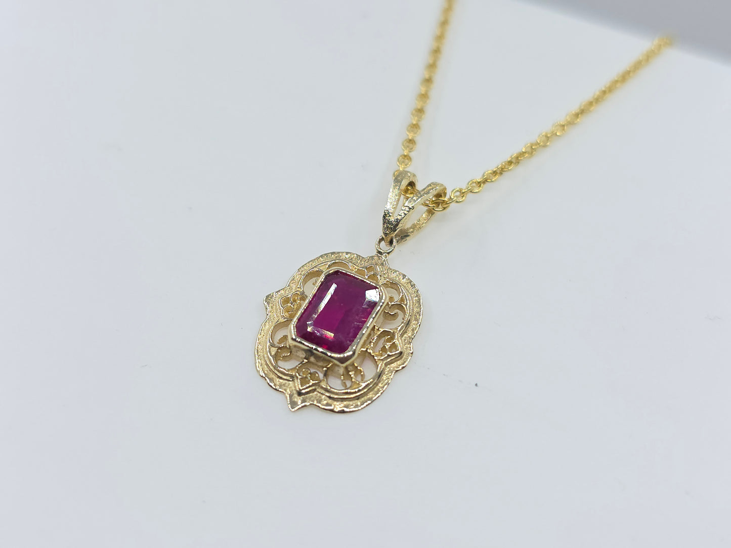Ruby Pendant 14k Gold Gemstone Necklace #635