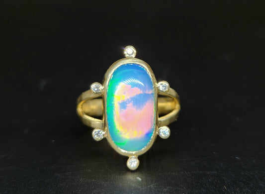 Opal & Diamond 14k Gold Ring  #439