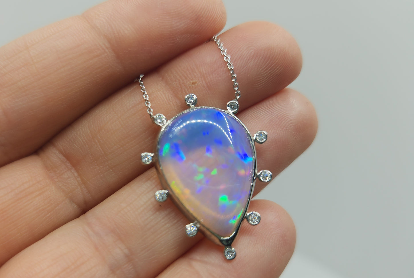 Opal & Diamond Platinum Pendant #487