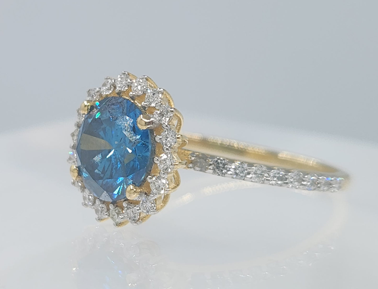 Blue Diamond Ring 14k Yellow Gold #550