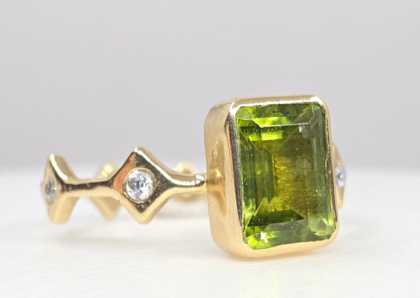 Green Peridot  Stacking Ring 14k Yellow Gold - Handmade Jewelry #641
