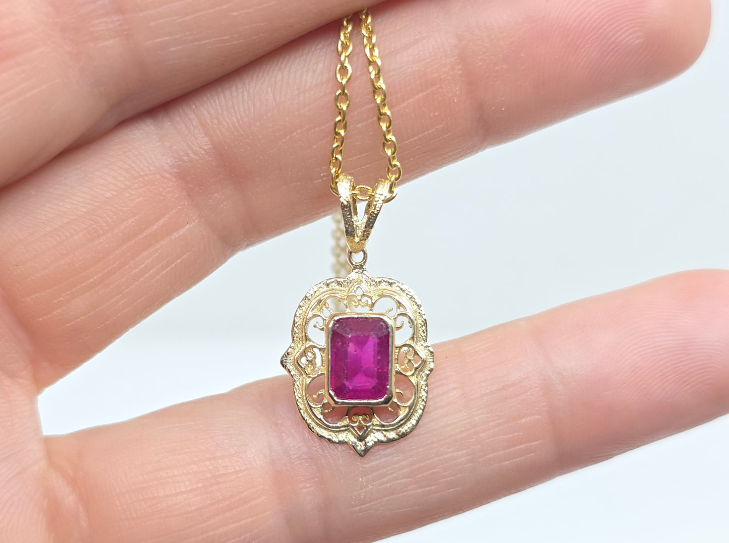 Ruby Pendant 14k Gold Gemstone Necklace #635