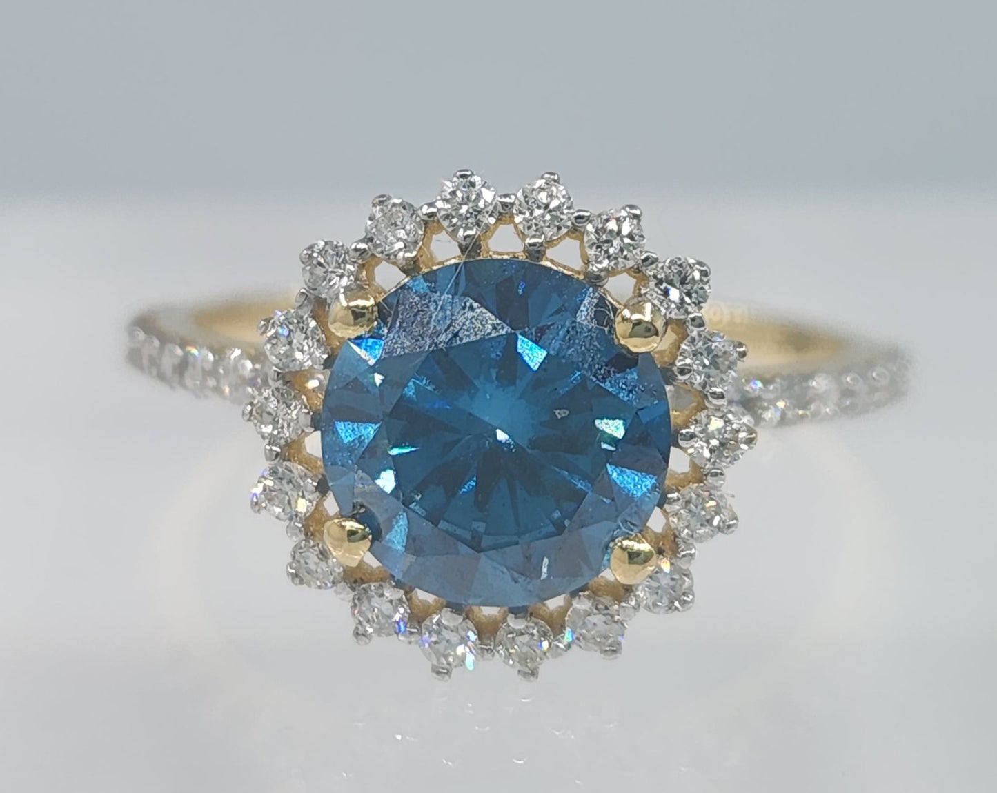 Blue Diamond Ring 14k Yellow Gold #550