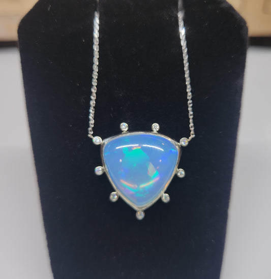 Opal & Diamond Platinum Pendant #527