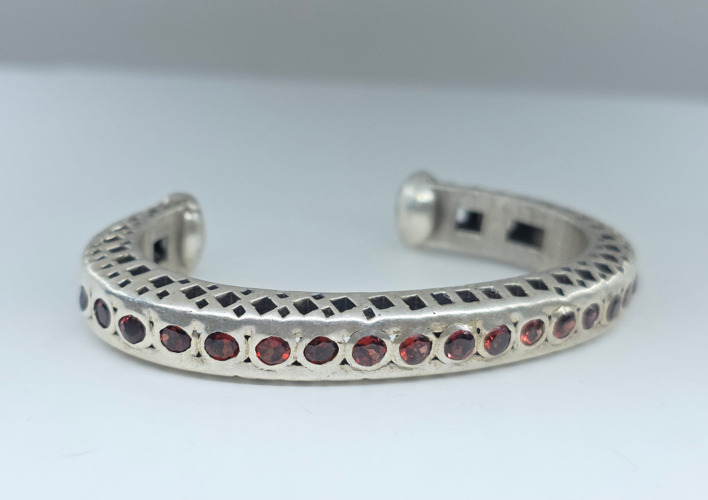 Rustic Sterling Silver Red Garnet Gemstone Cuff Bracelet #604