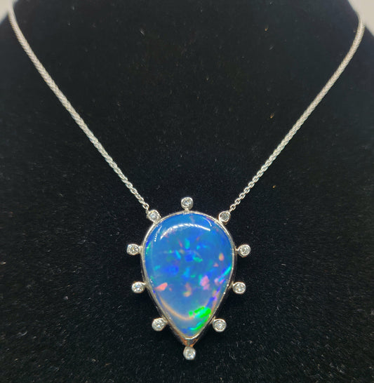 Opal & Diamond Platinum Pendant #487