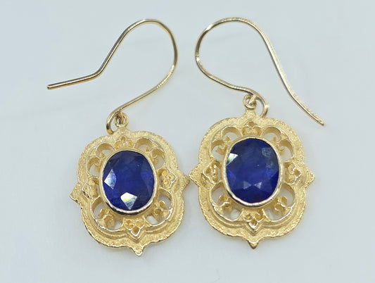 Blue Sapphire Earring 14k Yellow Gold #599