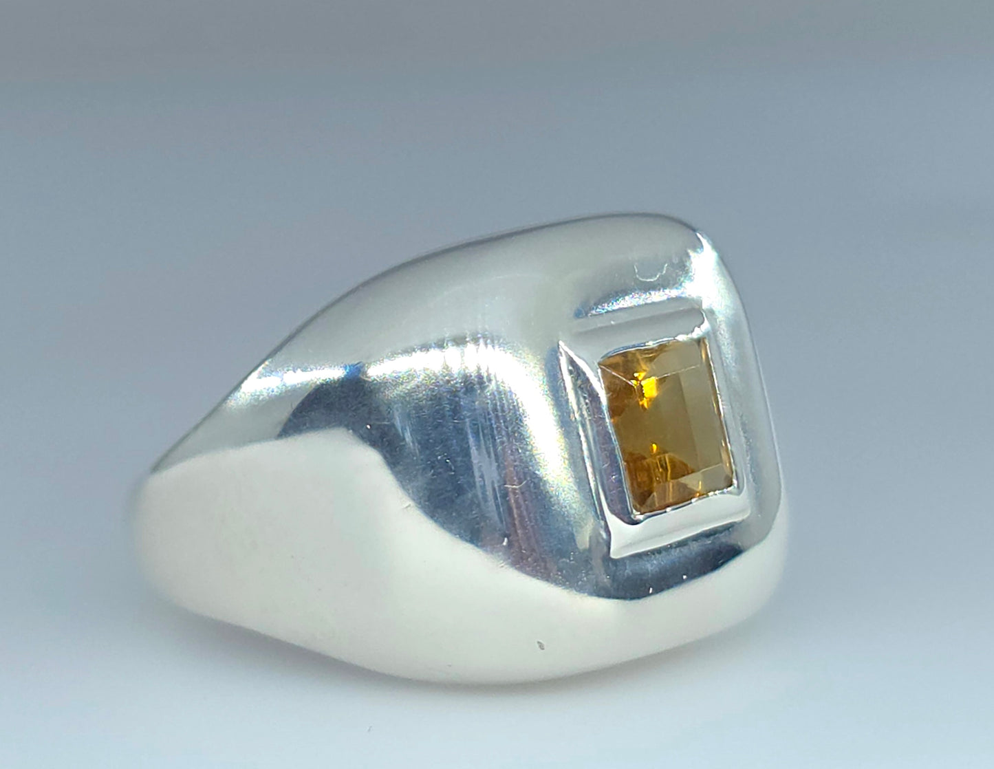 Sterling Silver Yellow Citrine Gemstone Ring - Unisex design #617