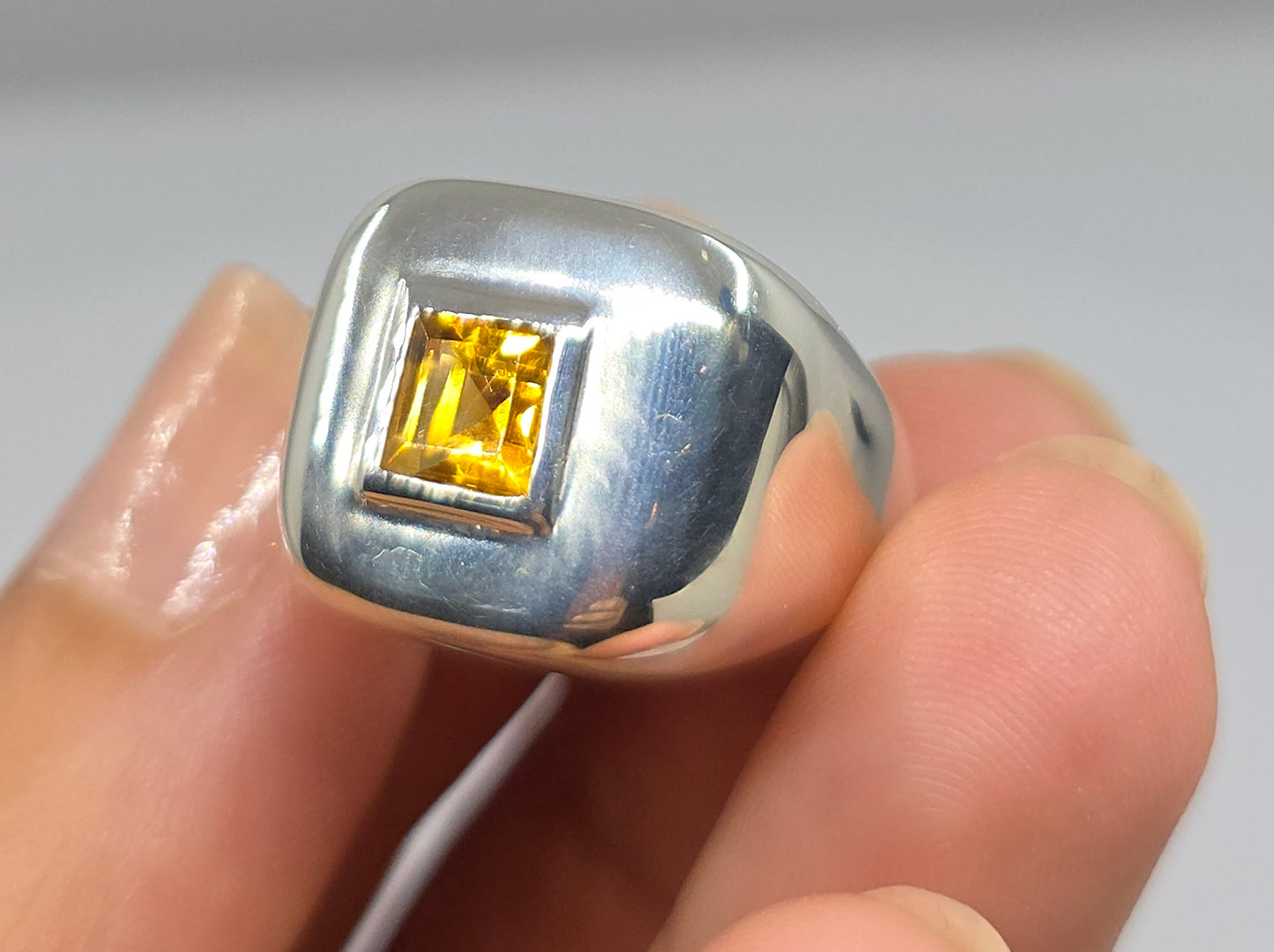 Sterling Silver Yellow Citrine Gemstone Ring - Unisex design #617