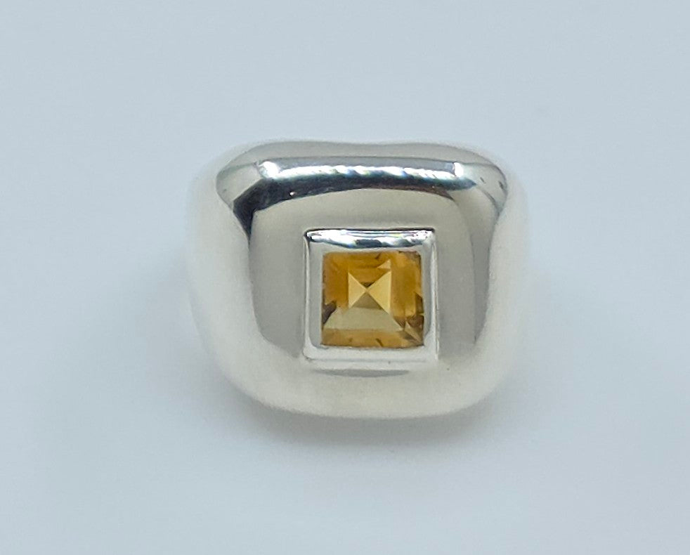 Sterling Silver Yellow Citrine Gemstone Ring - Unisex design #617