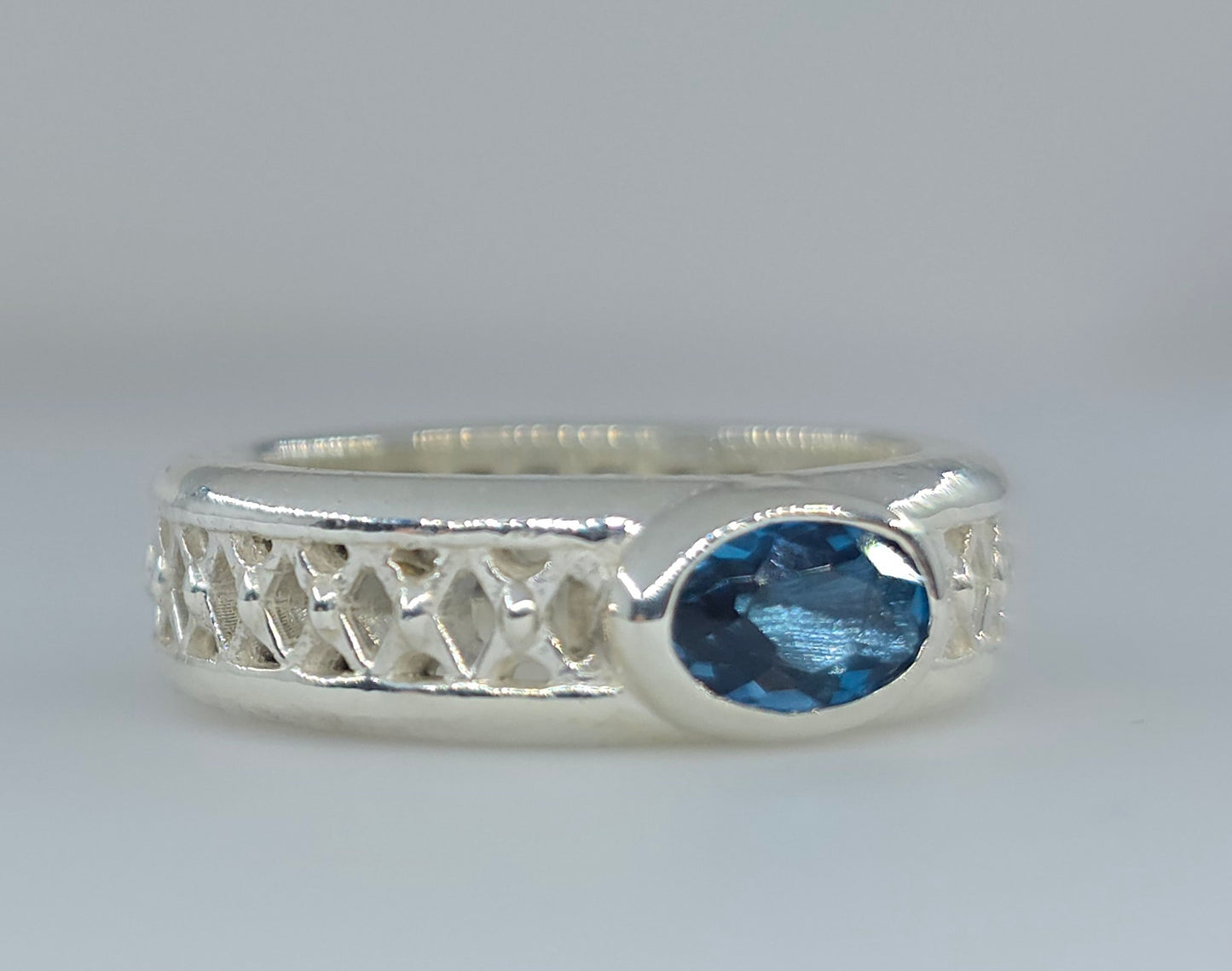 Sterling Silver Blue Topaz Gemstone Ring Band  #615