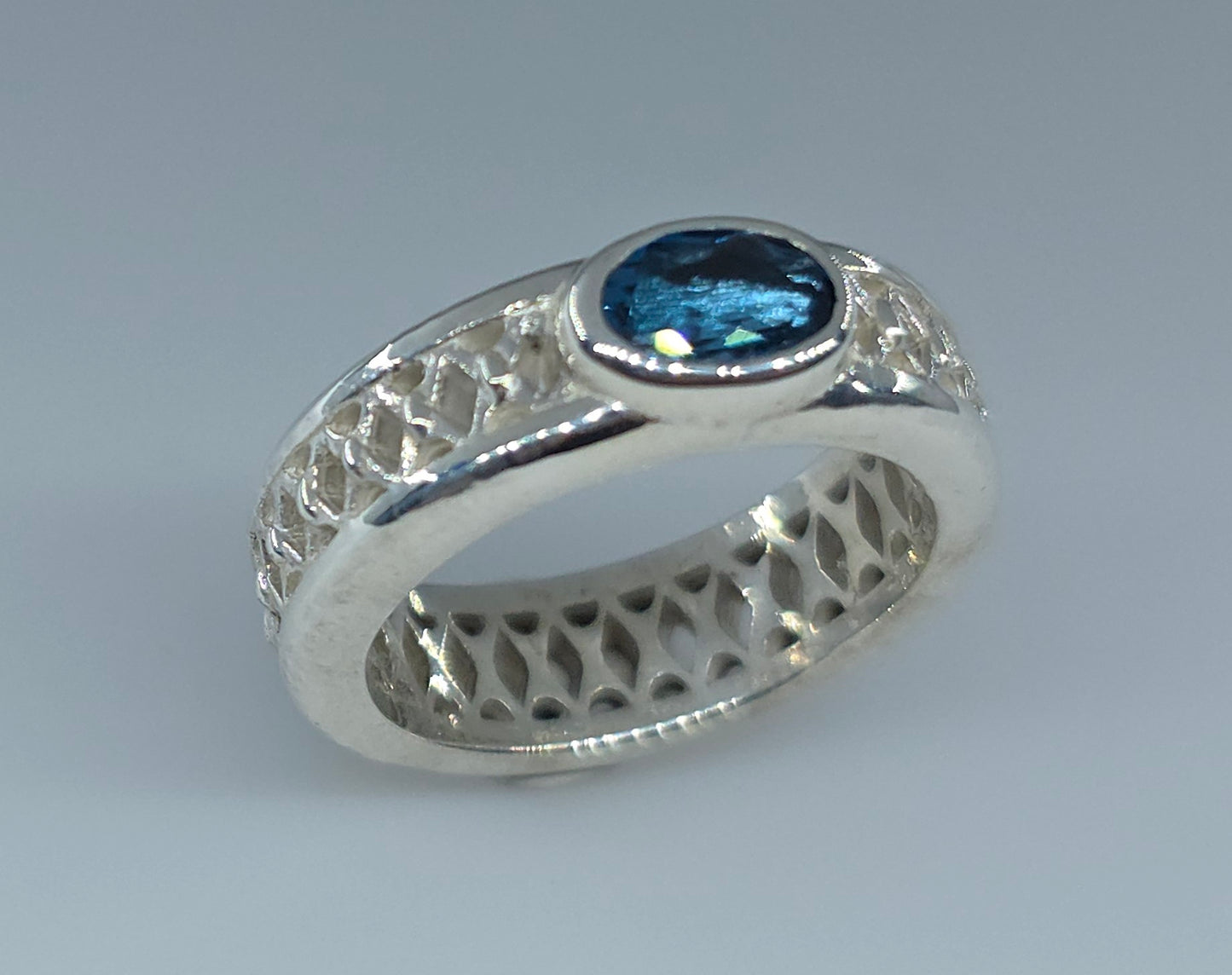 Sterling Silver Blue Topaz Gemstone Ring Band  #615