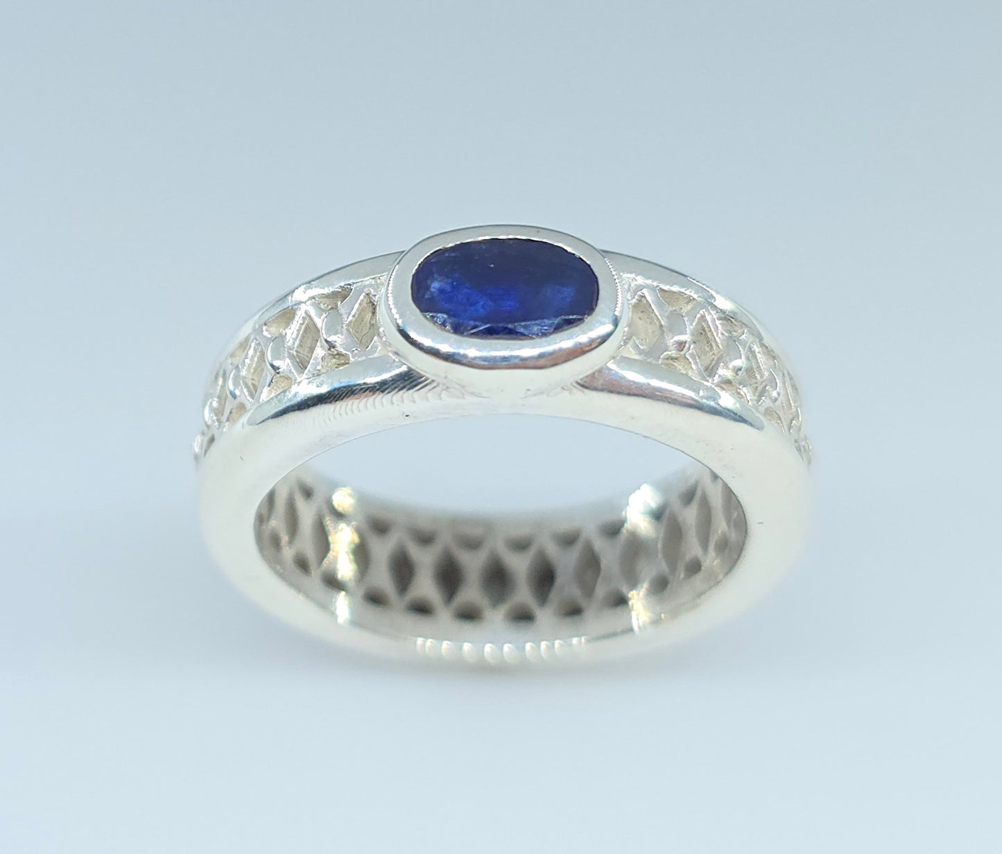 Sterling Silver Blue Sapphire Gemstone Ring Band  #616