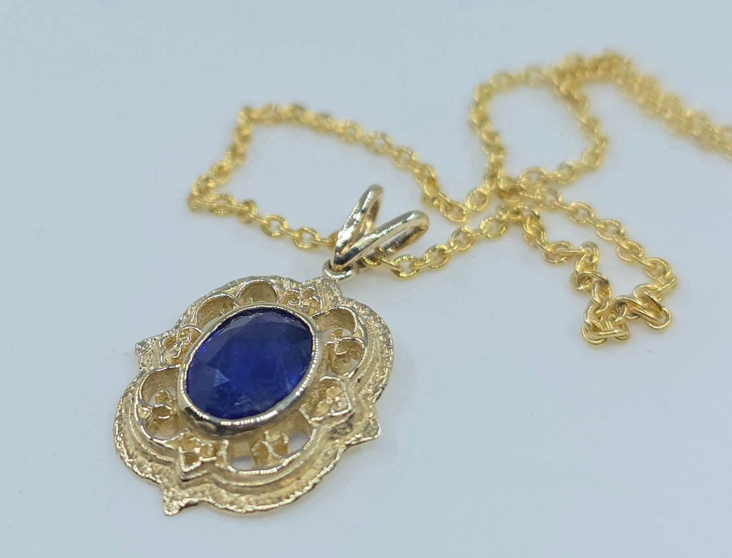 Blue Sapphire Pendant 14k Gold Gemstone Necklace #634