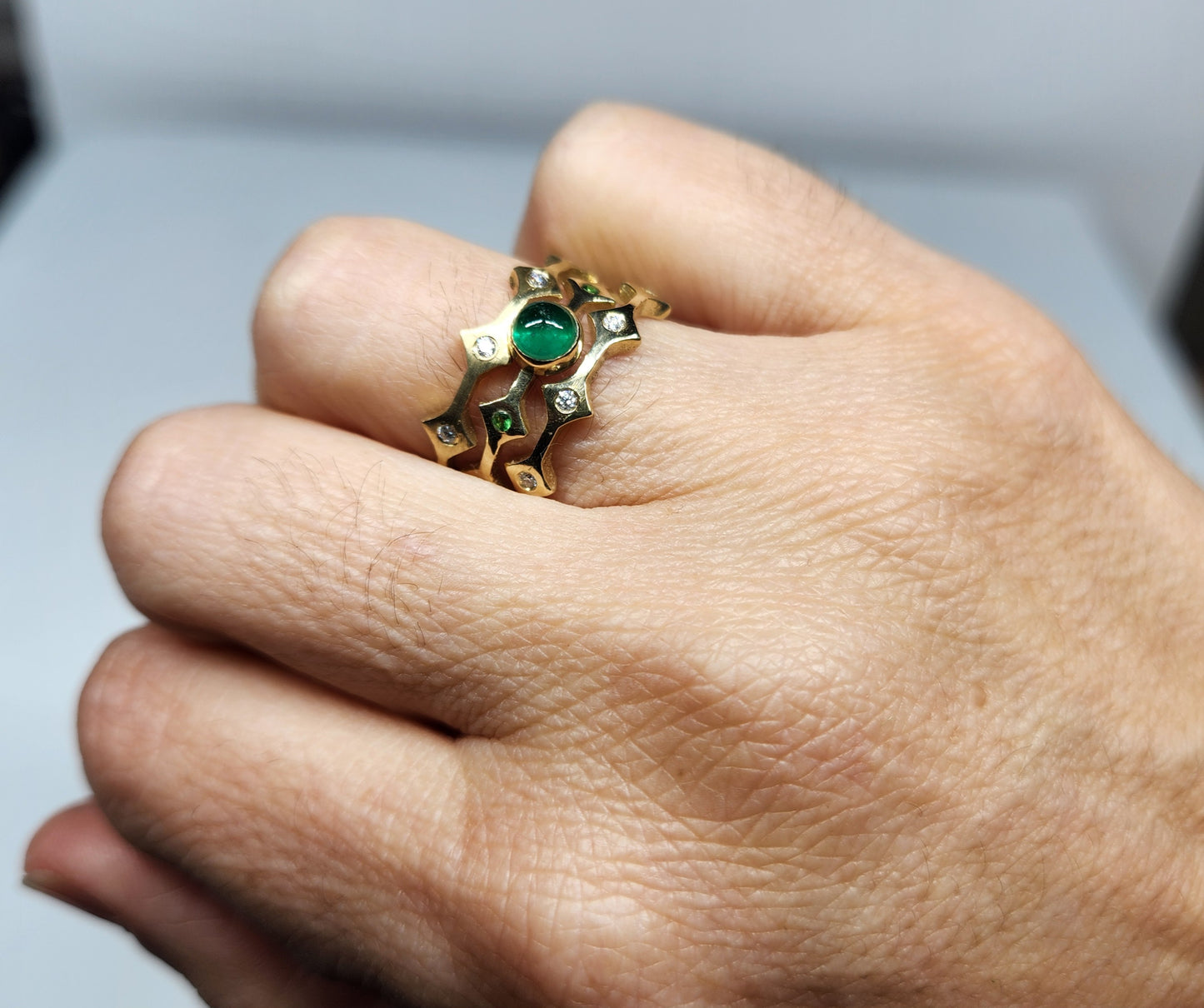 Emerald Stacking Ring 14k Yellow Gold - Handmade Jewelry #454
