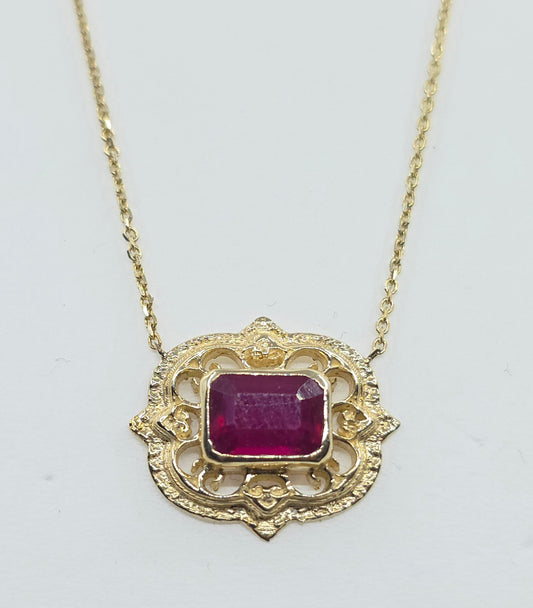 Ruby Pendant 14k Gold Gemstone Necklace #633