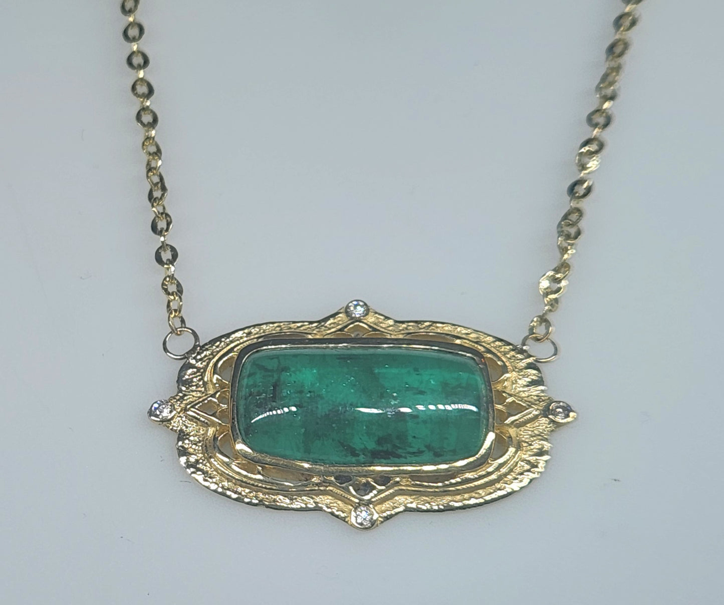 Natural Emerald Pendant - 14k Gold  Split Chain #595