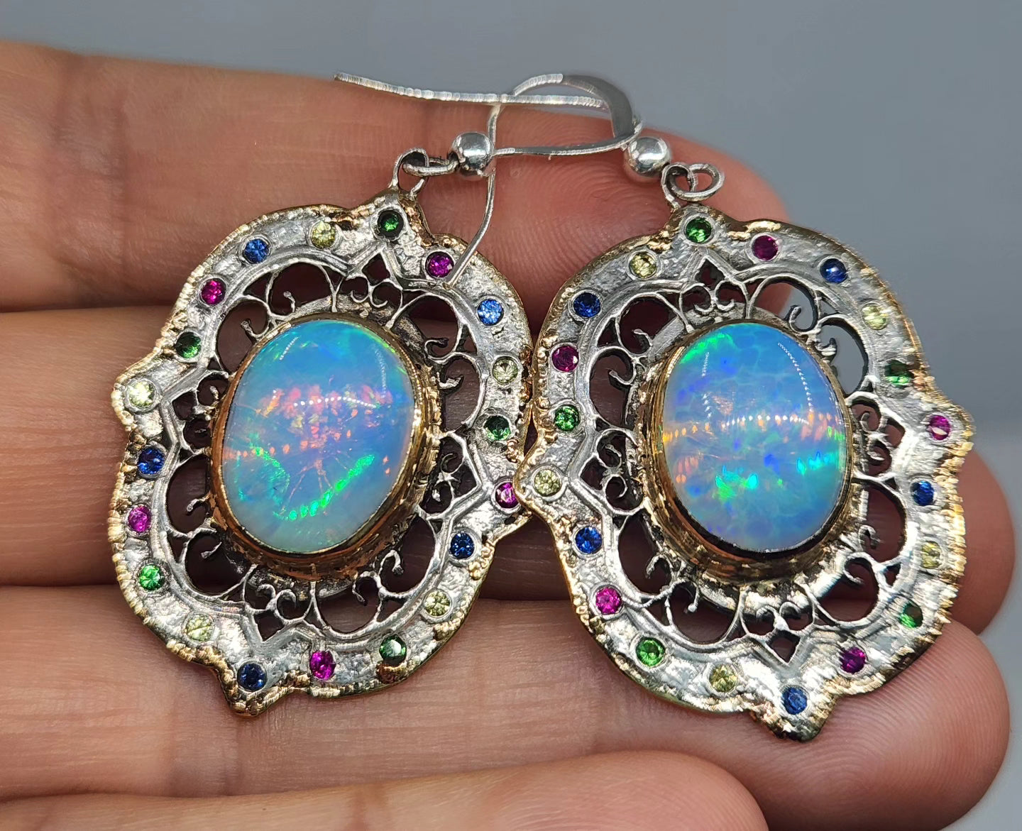 Opal Sterling Silver Rustic Gemstone Earrings Jewelry #509