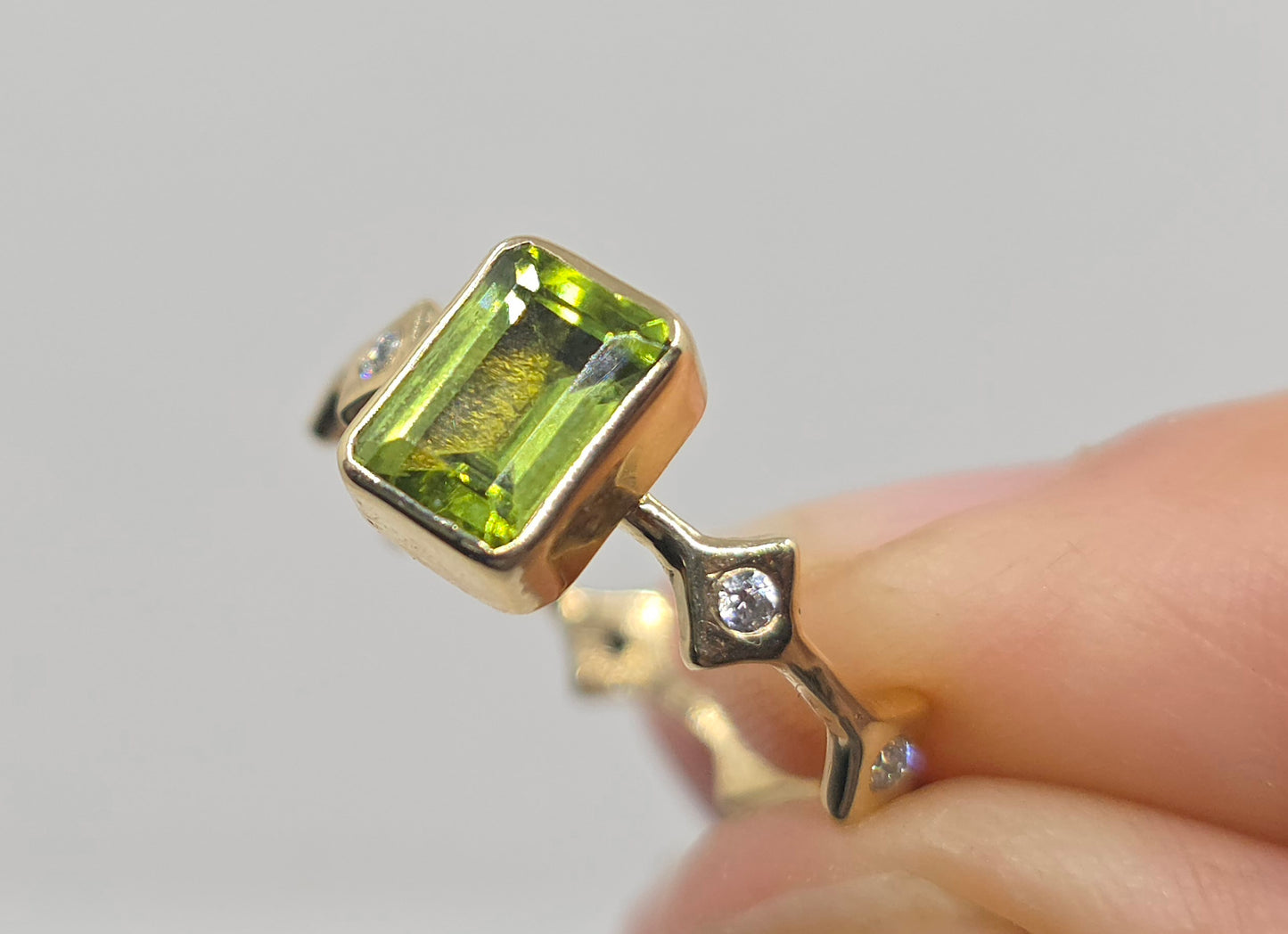 Green Peridot  Stacking Ring 14k Yellow Gold - Handmade Jewelry #641