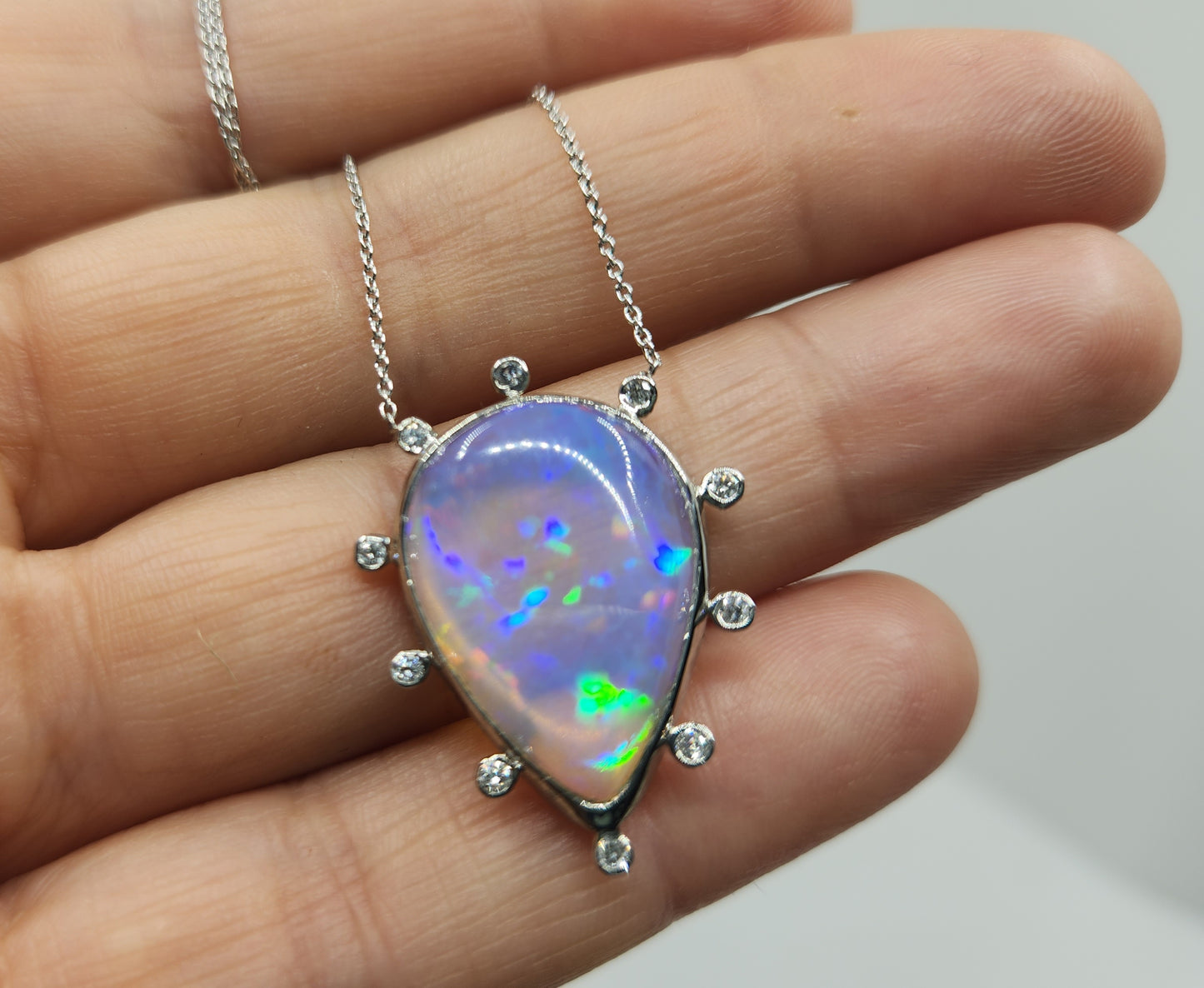 Opal & Diamond Platinum Pendant #487