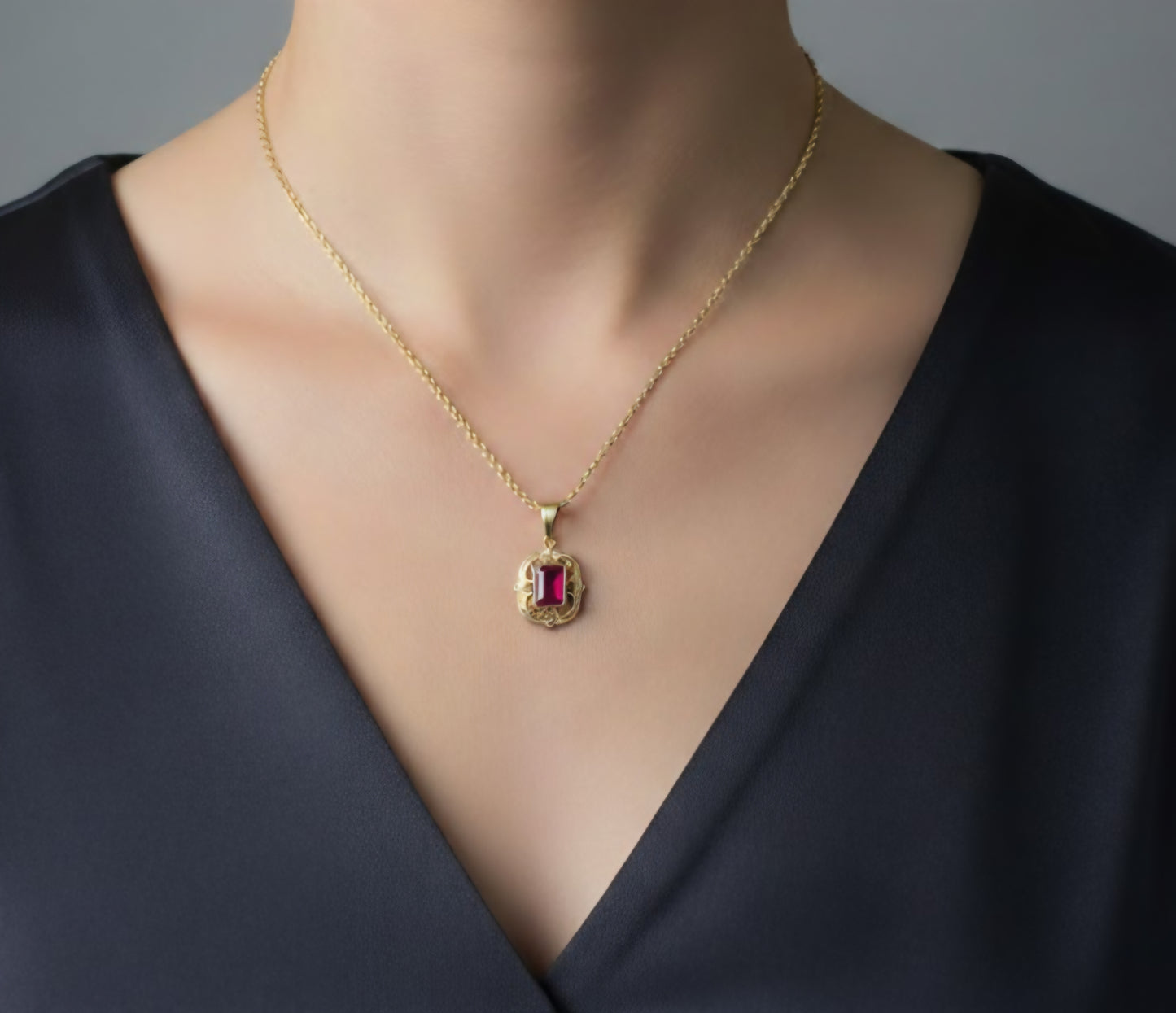 Ruby Pendant 14k Gold Gemstone Necklace #635