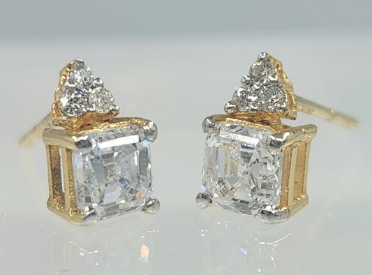 Princess Cut Diamond Earring Studs 14k Yellow Gold #551