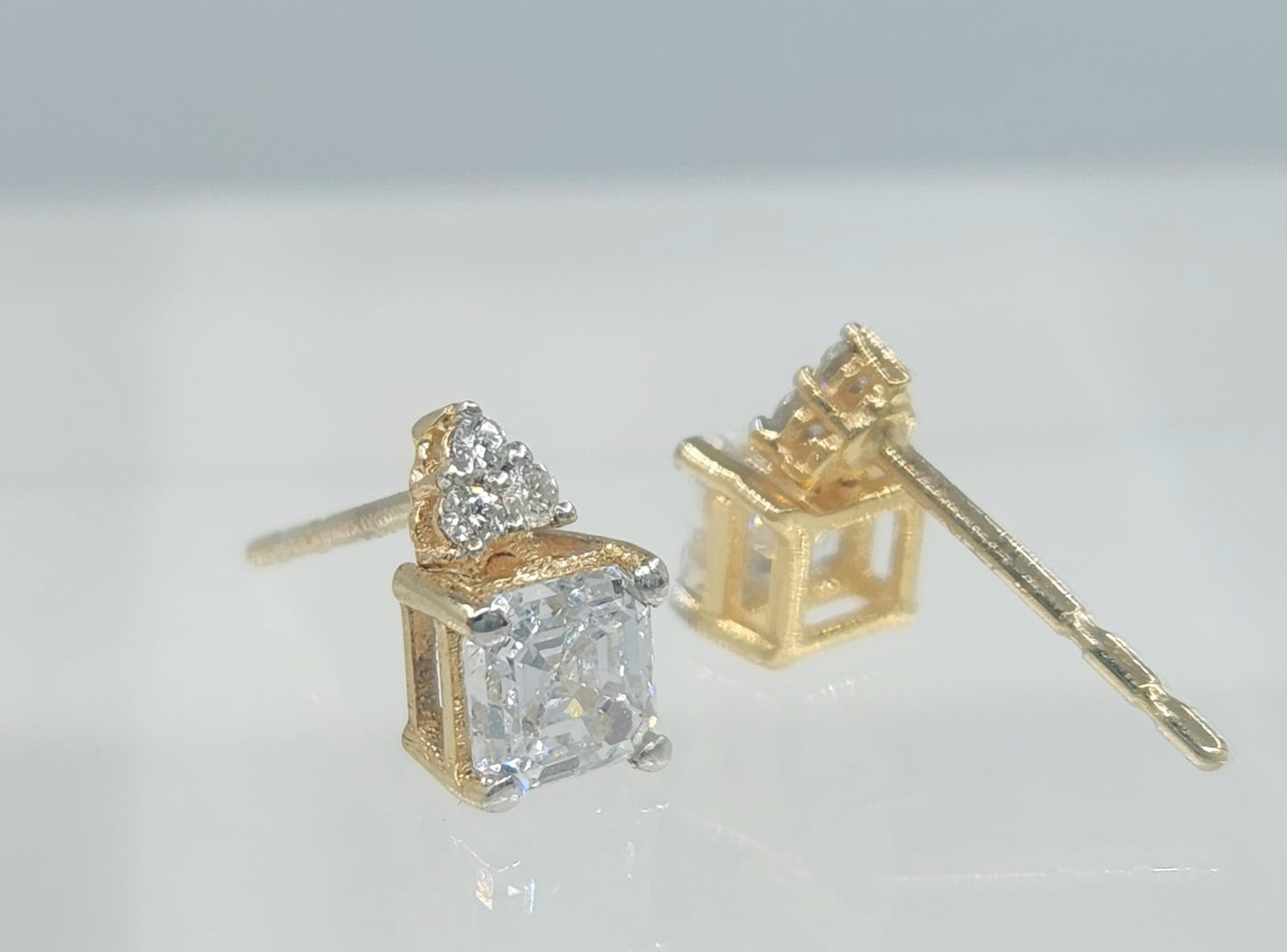 Princess Cut Diamond Earring Studs 14k Yellow Gold #551